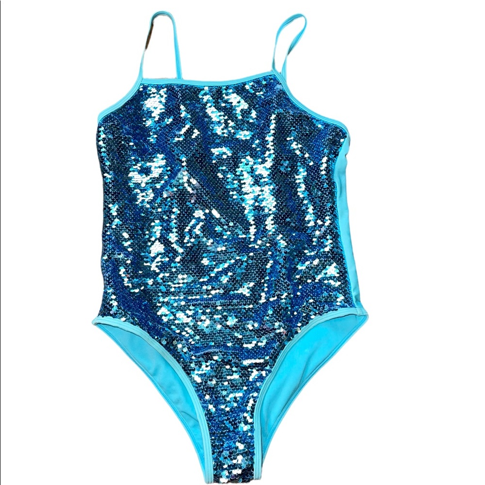 Swimsuit aqua blue with sequins Juicy Couture girls swimsuit 14/16